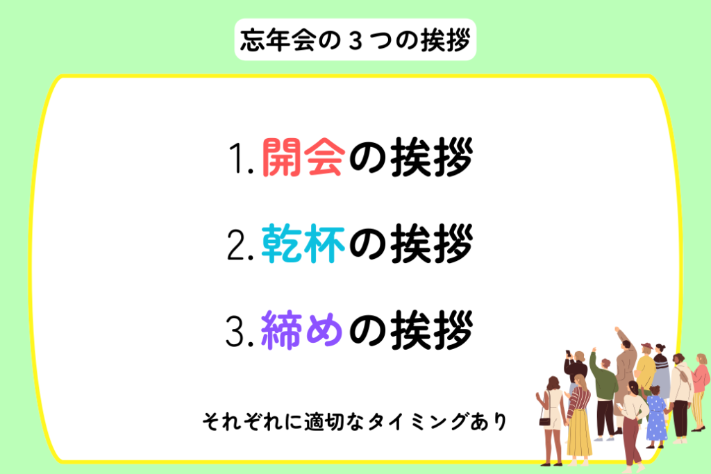 忘年会の挨拶例文_3つの挨拶