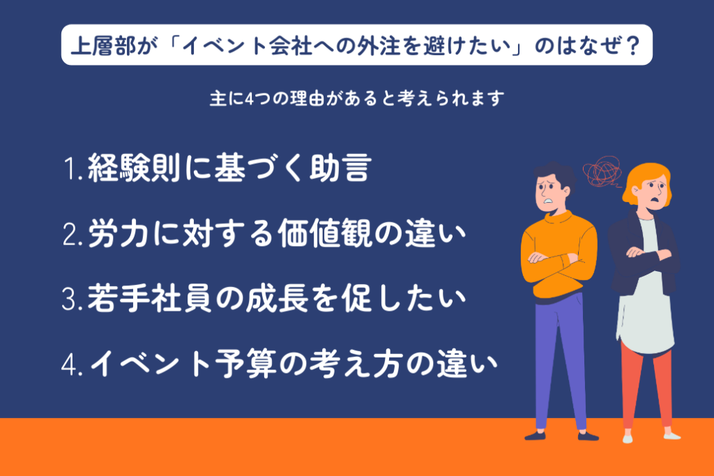社内イベントを外注したいのにできない!幹事の悩み_上層部が外注を避けたい理由